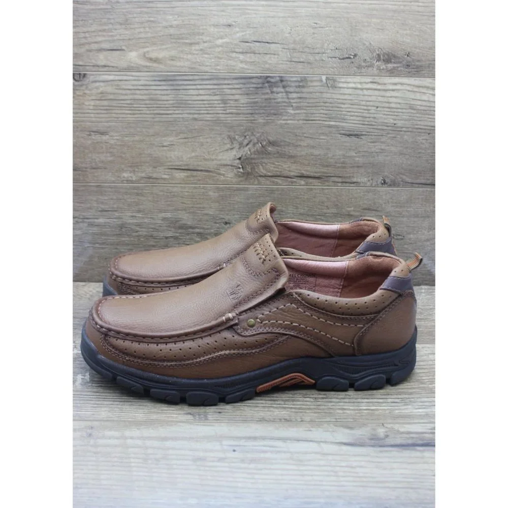 Camel Crown men's khaki leather comfort walking loafers slip‎ on shoes 13